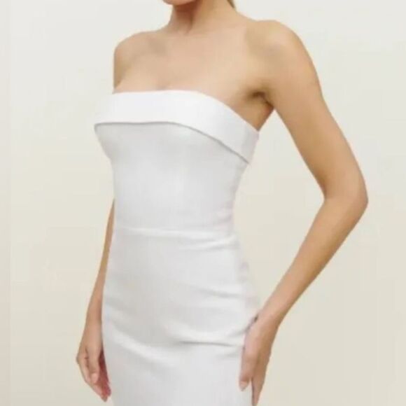 Reformation Marcella Linen White Strapless Midi Dress NWT $278 - Picture 2 of 6